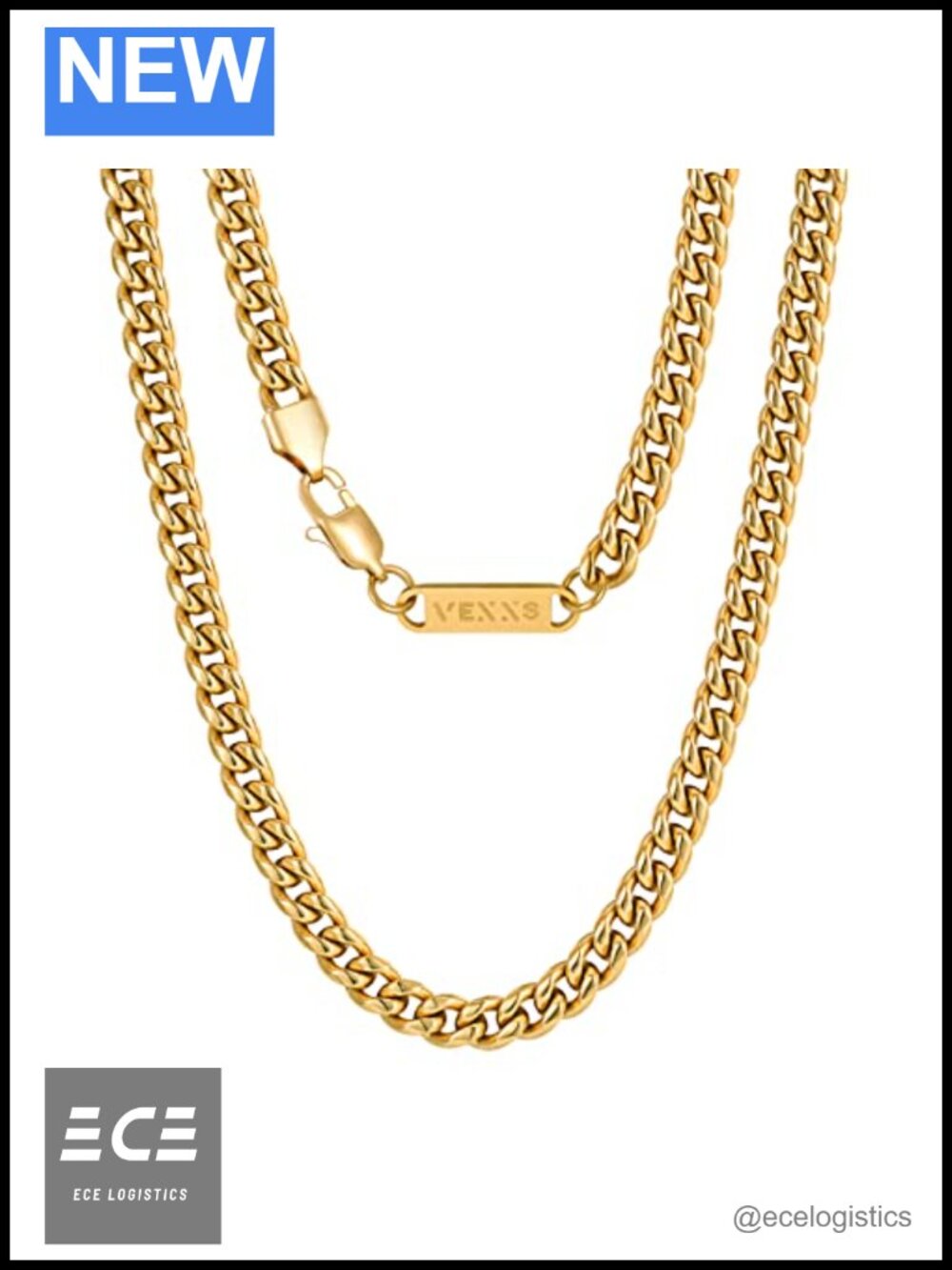 Men's 18K Gold Plated Cuban Link Chain Necklace Stainless Steel 22in